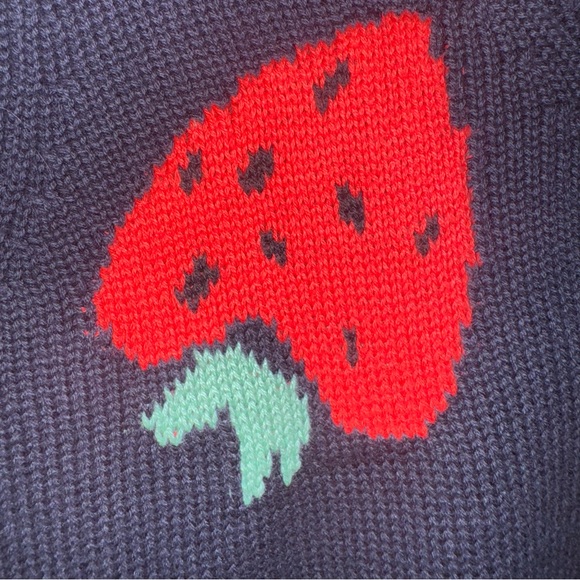 LOFT Strawberry V-Neck Sweater in Navy Blue Size X-Small - Picture 8 of 10